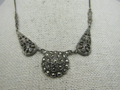 Vintage Sterling Silver Marcasite Necklace, 1920's-1930's, 16"