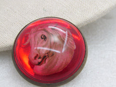 Vintage  Red Glass Horse Bridal Rosette Button Brooch, 1920's-1930's