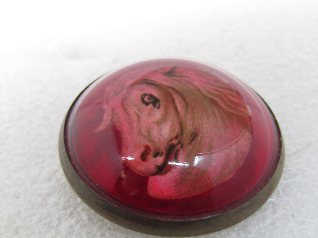 Vintage  Red Glass Horse Bridal Rosette Button Brooch, 1920's-1930's