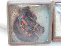 Vintage Pair of Square Horse Head Bridal Rosette/Buttons, 1-3/8"