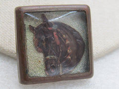 Vintage Pair of Square Horse Head Bridal Rosette/Buttons, 1-3/8"