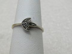 Vintage Sterling Silver Marcasite Leaf Ring, Sz. 6
