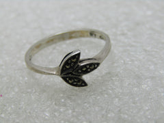 Vintage Sterling Silver Marcasite Leaf Ring, Sz. 6