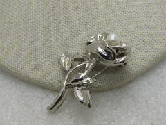 Vintage Rose Brooch with Faux Pearl,  1.75"