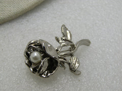 Vintage Rose Brooch with Faux Pearl,  1.75"