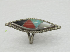 Vintage Sterling Southwestern Inlaid Turquoise, Ring Onyx MOP, Coral, Sz. 6