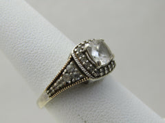 Vintage 10kt Moissanite/White Sapphire Halo Ring, Sz. 7, Signed JWBR