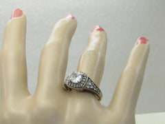 Vintage 10kt Moissanite/White Sapphire Halo Ring, Sz. 7, Signed JWBR