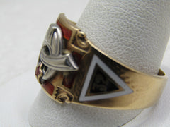 Vintage 10kt Enameled Shriner's Masonic Ring, Sz. 14, Signed