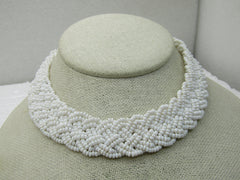 Vintage White Beaded Woven Choker Necklace, 14.5", 1930's-1940's