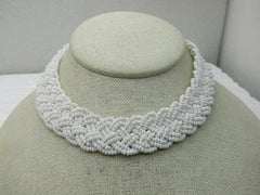 Vintage White Beaded Woven Choker Necklace, 14.5", 1930's-1940's