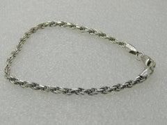 Vintage Sterling Silver 7" Rope Bracelet, 2.2mm wide, twisted rope.