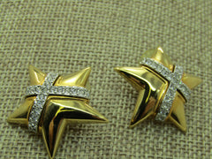 Vintage Joan Rivers Rhinestone Star Pierced Earrings, 1"