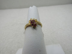 Vintage 10kt Red Spinel & Diamond Ring, Sz. 6.5, Floral Design