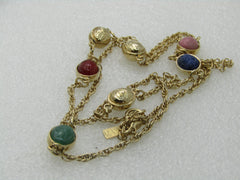Vintage Scarab Necklace Signed LR, Lady Remington, 28", Gold Tone