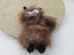 Vintage Brown Cat/Mink Brooch, 1960's-1970's, 3" by 20"