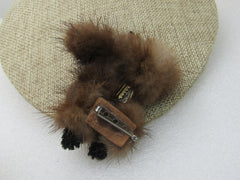 Vintage Brown Cat/Mink Brooch, 1960's-1970's, 3" by 20"