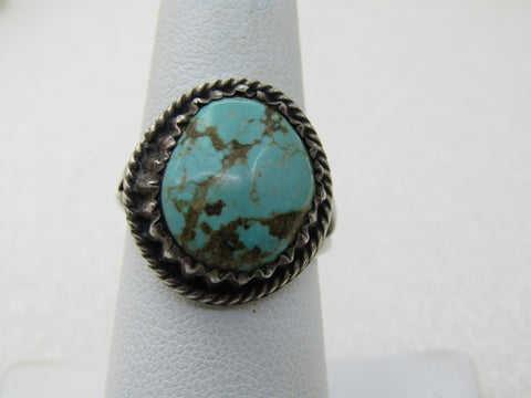 Vintage Sterling Southwestern Turquoise Ring, Sz. 7.5, 5.39 Gr.
