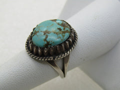 Vintage Sterling Southwestern Turquoise Ring, Sz. 7.5, 5.39 Gr.