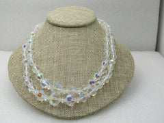 Vintage Aurora Borealis Crystal Necklace, Double Strand 18" Plus 2" Extender Chain