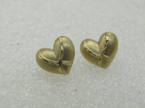 Vintage 14kt Heart Stud Earrings,  Signed JCM, Diamond Cut Accents