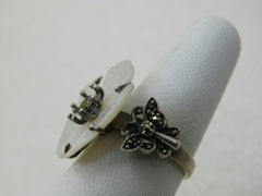 Vintage Sterling Floral MOP Ring, Citrine and  Marcasite Butterfly, Signed CNA, Sz. 6.25, 6.20 gr.