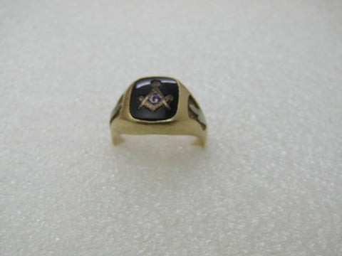 Vintage 14kt Onyx Masonic Ring, Sz. 8, 7.05 Gr. Two-Tone Gold