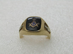 Vintage 14kt Onyx Masonic Ring, Sz. 8, 7.05 Gr. Two-Tone Gold