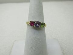 Vintage 14kt Sapphire, Ruby, Tourmaline Ring, Sz. 7.5