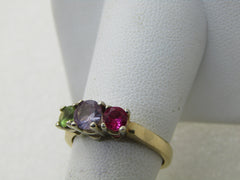 Vintage 14kt Sapphire, Ruby, Tourmaline Ring, Sz. 7.5