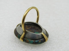 Vintage Southwestern 18kt & Sterling Gold Boulder Turquoise Ring, Sz. 5.5, 25+TCW.