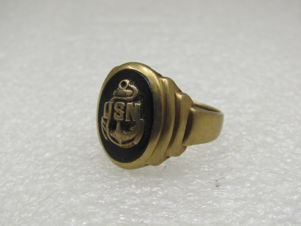 Vintage 10kt United State Navy Anchor Ring, Sz. 8.5, 1940's-1950's, Signed
