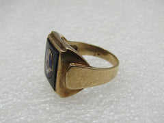 10kt Masonic Enameled Onyx Ring, Sz. 10.25