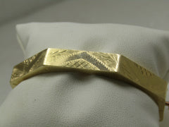 Vintage 14kt Etched Angled Hinged Bracelet, 6.5" , 7.8mm wide 16.42 gr.