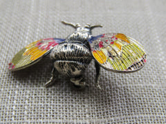 Vintage Sterling Enameled Bee Brooch, Beau Sterling, 1.5"
