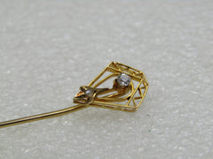 Victorian 14kt Diamond Pearl Stick Pin, 2.5", .08 CTW