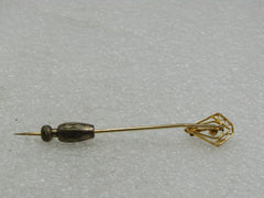 Victorian 14kt Diamond Pearl Stick Pin, 2.5", .08 CTW