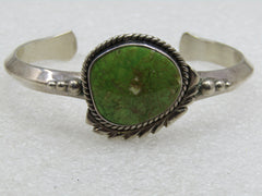 Vintage Sterling Southwestern Green Turquoise Cuff Bracelet, 6.5" Signed R