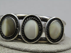 Vintage Sterling Southwestern Mother-of-Pearl Bracelet, Cuff, 6.75"