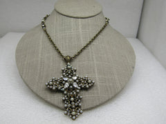 Vintage Sweet Romance Rhinestone & Pearl Cross Necklace, 36"