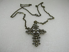 Vintage Sweet Romance Rhinestone & Pearl Cross Necklace, 36"