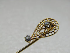Antique 14kt Old European Cut Diamond Stick Pin, Antique 1890-1930. 2.75"
