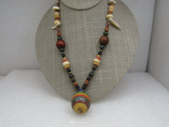 Vintage Primitive Style Beaded Necklace, Sterling Hook Clasp, 18.5"