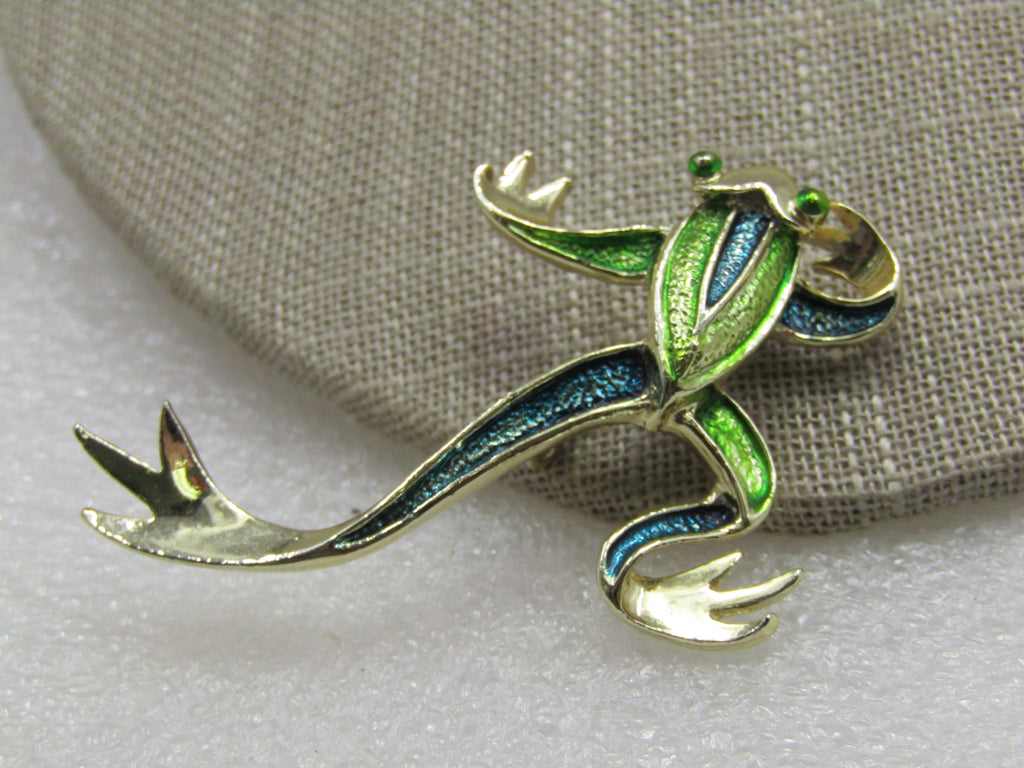 Vintage Silver Turquoise Frog Pin