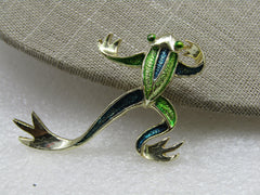 Vintage Green Enameled Frog Brooch, Gerry's, 1960's