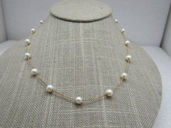 Vintage 14kt Pearl & Chain Necklace, 18", 5.5mm Pearls