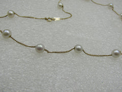 Vintage 14kt Pearl & Chain Necklace, 18", 5.5mm Pearls
