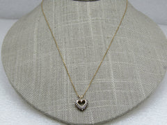 Vintage 14kt Diamond Heart Necklace, 18", Two-Tone
