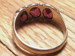 Vintage Ring,  14kt  Victorian Yellow Gold Triple Garnet Ring, Engraved Band, sz. 9.5, 5.04 gr.