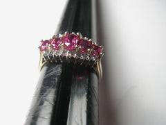 Vintage 10kt Gold, 5 Ruby/Spinel Stones, Oval Cut, Diamond Ring, sz. 7.5 - GREAT